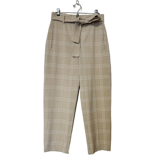 Wilfred Pants - Aritzia Wilfred Beige White Plaid Jallade Tie Front Trousers Pants - Sz 8